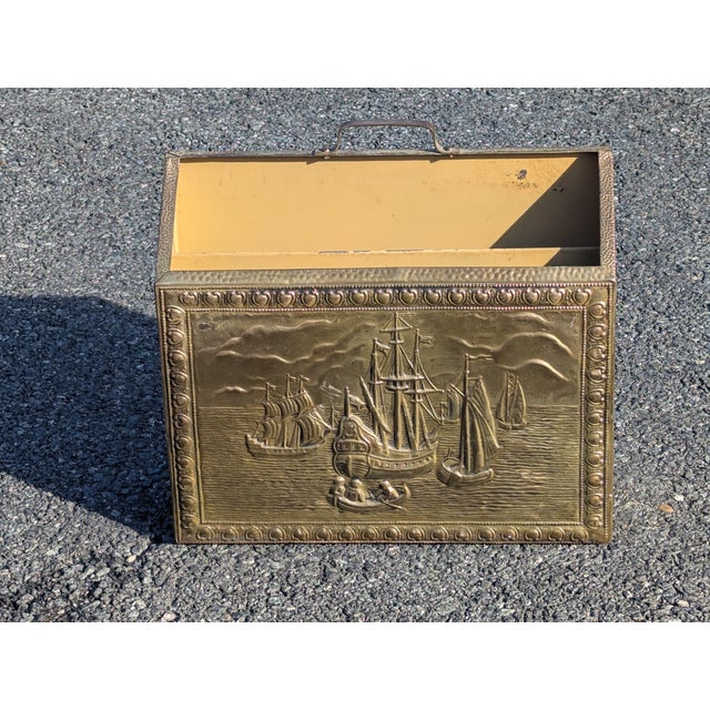 Vintage Sailboat Scene Embossed Brass Magazine Holder/Rack For Sale In Washington DC - Image 6 of 10