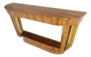 French Art Deco Rosewood Heavy Solid Brass Supports Demilune Console Hall Table
