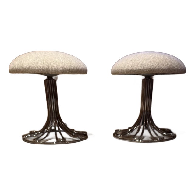 Chrome and Upholestered Italian Stools 1970s For Sale