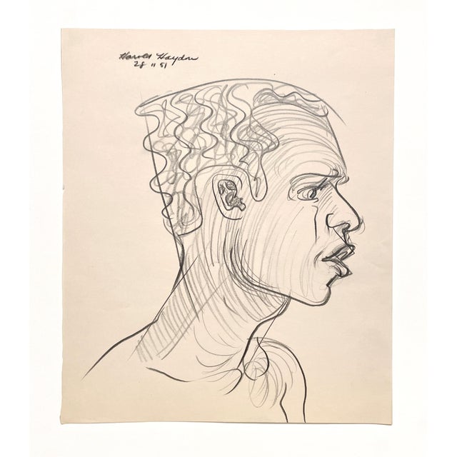 Mid-Century Modern A Handsome Mid-Century Modern Portrait of a Black Male Model in Profile by Noted Chicago Artist, Harold Haydon For Sale - Image 3 of 7