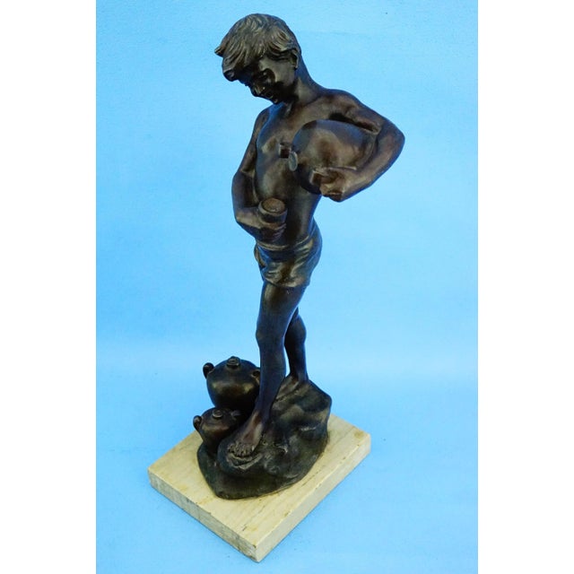 Large 20th Century Antimony Water Carrier Sculpture with Marble Base, Naples, Italy For Sale - Image 11 of 18