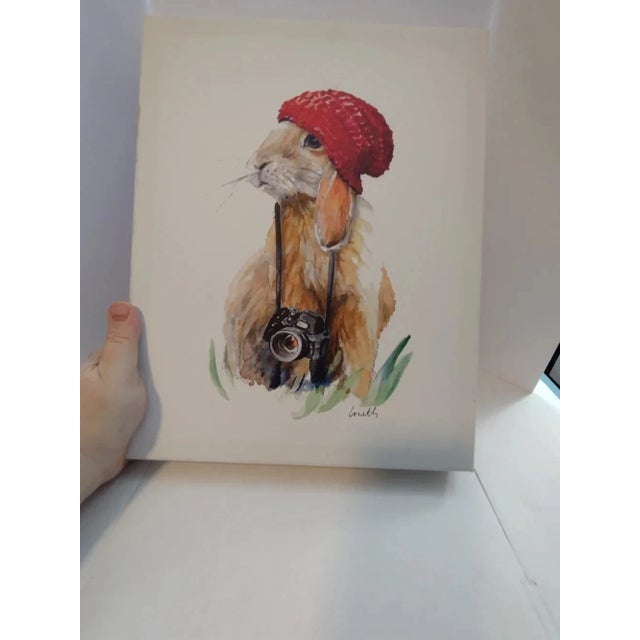Contemporary Lanie Loreth Modern Bunny I Red-Hat Bunny With Camera Watercolor Print - Home Art For Sale - Image 3 of 10
