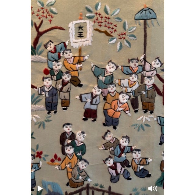 Mid 20th Century Mid-20th Century Chinese Hand-Embroidered Silk Panel – "Hundred Children" Motif For Sale - Image 5 of 7