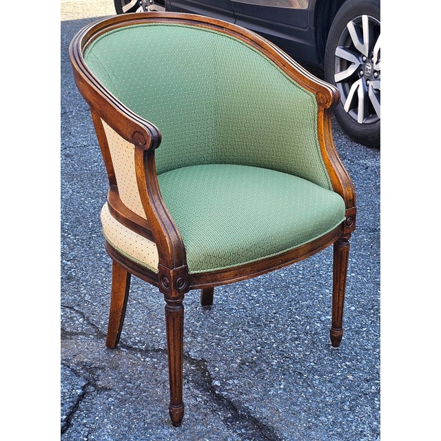 Late 20th Century Late 20th Century Italian Regency Style Walnut and Upholstered Barrel Back Chair For Sale - Image 5 of 9