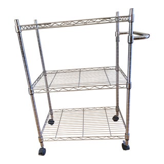 Modern Utilitarian Rolling Shelf Bar Cart For Sale