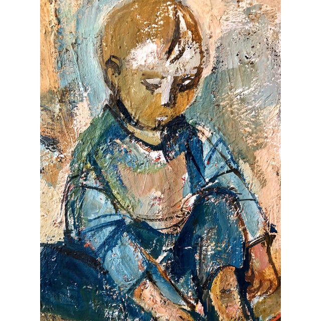 Ruth Schloss, Israeli Oil Painting Ruth Schloss Child, Doll, Wagon, Kibbutz Social Realist Art, c.1950s For Sale - Image 4 of 8