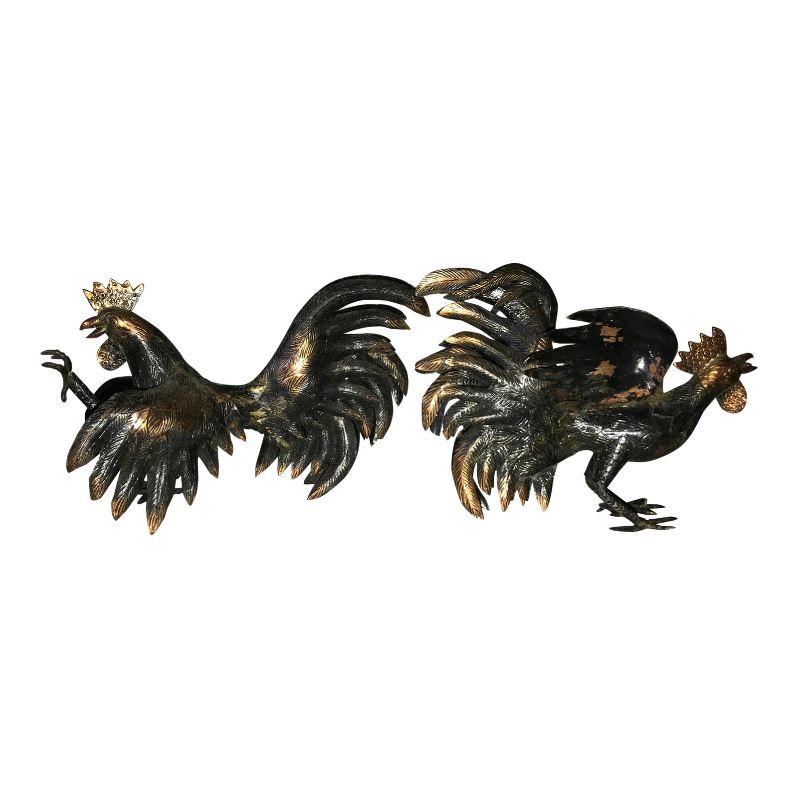 Copper Sculptures Game Rooster Figurines A Pair Chairish