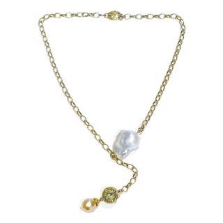 Bochic “Capri” Vintage Pearl & Multi Gem Necklace Set in 18K & Silver For Sale
