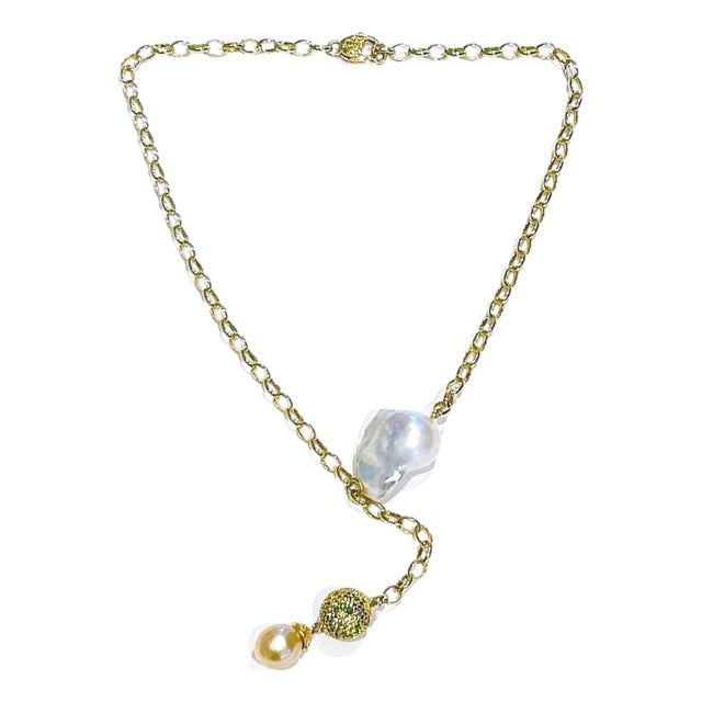 Bochic “Capri” Vintage Pearl & Multi Gem Necklace Set in 18K & Silver For Sale