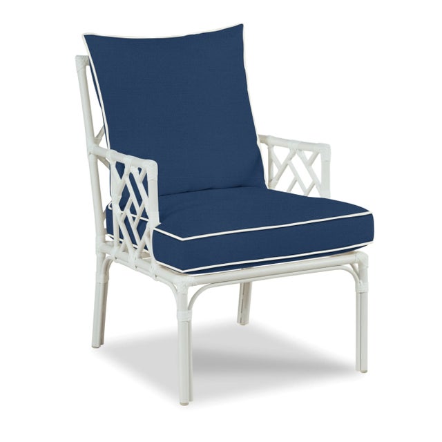 Traditional Haven Outdoor Occasional Arm Chair in Canvas Navy with Canvas White Welt For Sale - Image 3 of 4