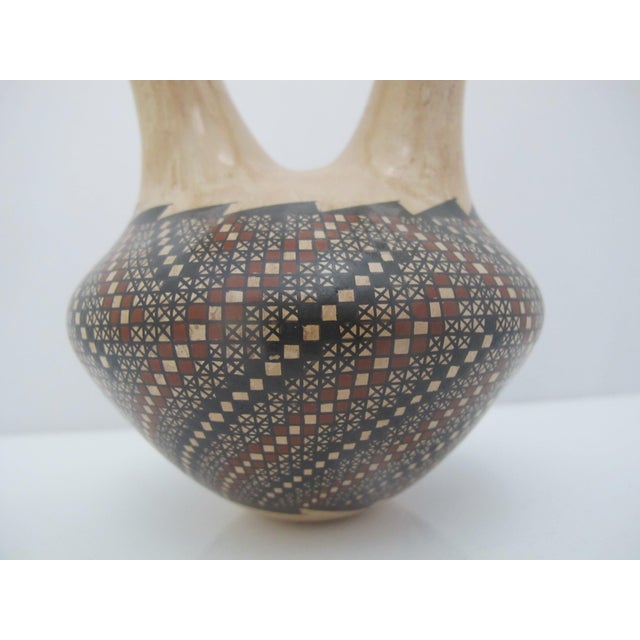 Mata Ortiz Jesus Olivas Mexico Cuadrillos Geometric Pottery Wedding Vase For Sale - Image 4 of 8