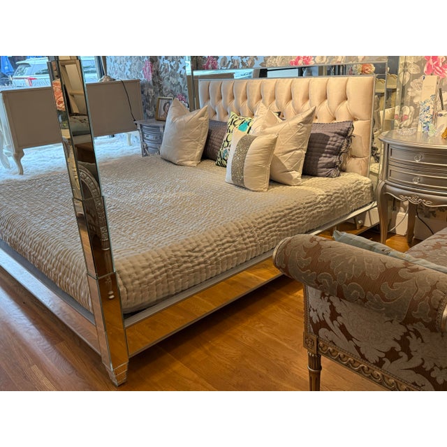 Contemporary Mirrored Four Poster Bed King For Sale - Image 3 of 12