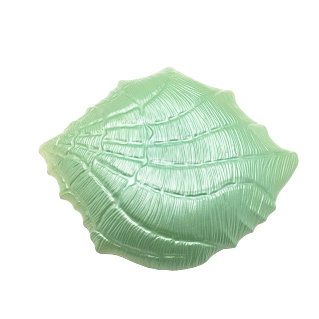 Glass 15-Inch Vintage Celery Green Shell Glass Bowl For Sale - Image 7 of 10