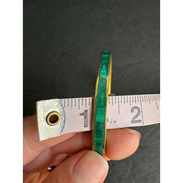 Green Vintage Malachite Inlay Bangle Bracelet Brass Gold Tone Thin For Sale - Image 8 of 9
