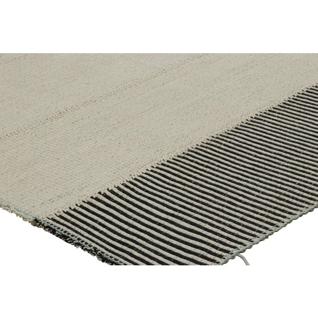 Rug & Kilim’s Contemporary Kilim With Textural Cream and Black Stripes For Sale In New York - Image 6 of 7