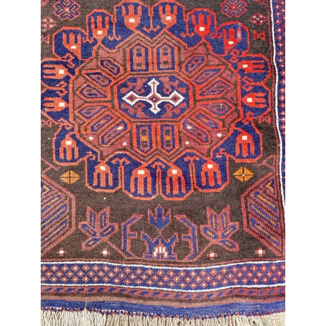 Nice mid-20th century Baluch rug with nice tribal design and beautiful colors, entirely hand knotted with wool velvet on...