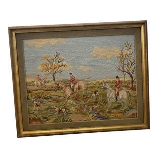 Vintage Framed Needlepoint Equestrian Scene For Sale