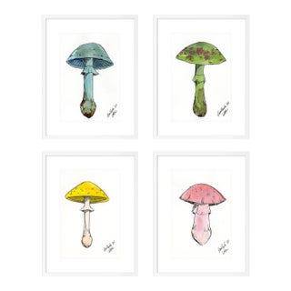 Mushroom by Lia Burke Libaire in White Frame, Small Art Prints, Set of 4 For Sale