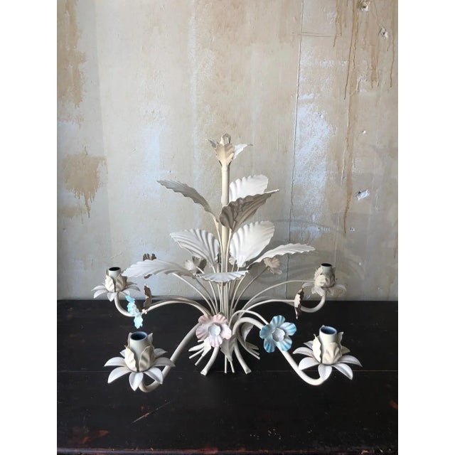 Metal Vintage Italian Tole Chandelier - Blue and Pink For Sale - Image 7 of 9