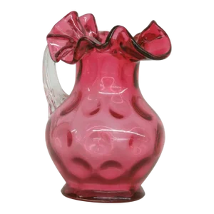Fenton Optic Dot Style Cranberry Glass Pink Ruffled Pitcher Vase