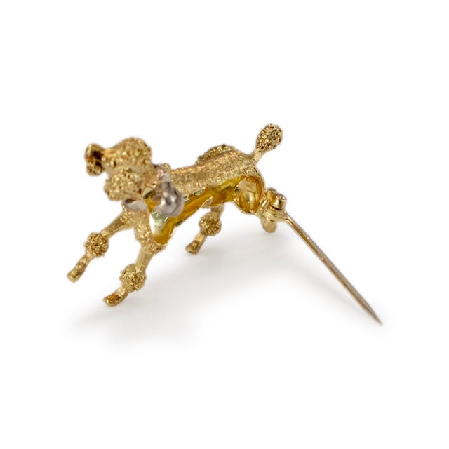 Modern Vintage 18k Yellow Gold Diamond French Poodle Brooch For Sale - Image 3 of 7