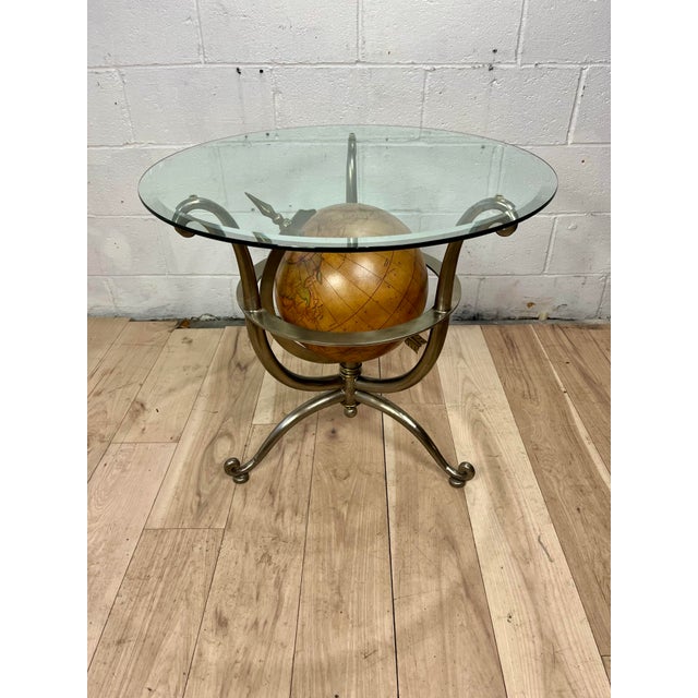 Hollywood Regency Vintage Hollywood Regency Steel, Brass & Glass Globe Side Table For Sale - Image 3 of 11