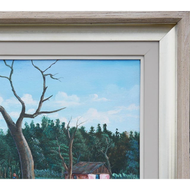 Paint Jean-Felix Defournoy Modern Green & Brown Rural Village Landscape Painting with Playing Children, Late 20th Century For Sale - Image 7 of 12