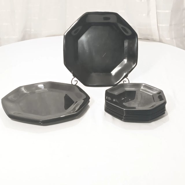 Art Deco 15 piece set of octagonal glass plates made in France. 10 - Salad Plates 7.5" 5 - Dinner Plates 11"