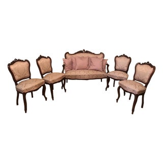 Antique Baroque Living Room Sofa and Chairs, 1930s, Set of 5 For Sale