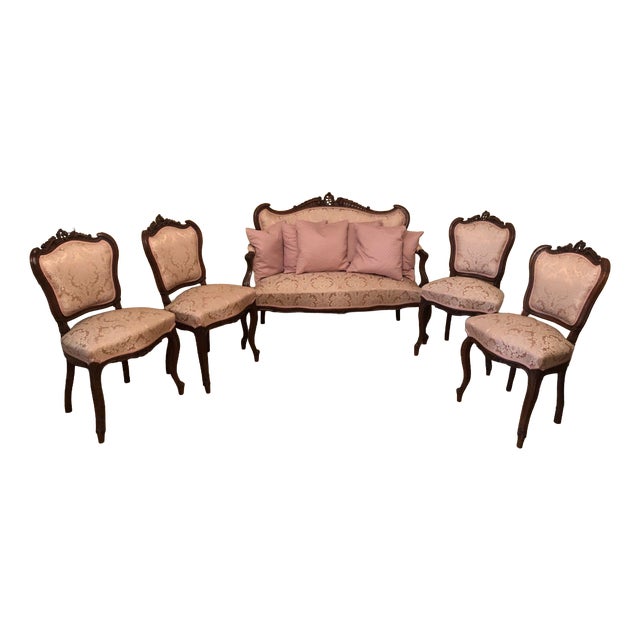 Antique Baroque Living Room Sofa and Chairs, 1930s, Set of 5 For Sale