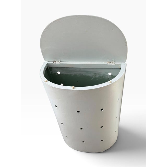Vintage Mid-Century Modern Painted Wood Perforated Hamper With Hinged Lid For Sale - Image 4 of 10