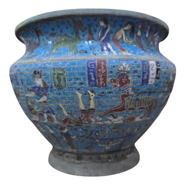 Egyptian Revival Cloisonné Jardinière with Polychrome Decoration, 1900 For Sale