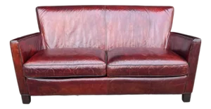 Crate & Barrel Vintage Burgundy Leather Sofa Hand Dyed Rich Patina