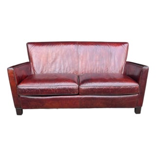 Rich Burgundy Vintage Leather Sofa With Beautiful Patina & Timeless Form - By Crate and Barrell For Sale
