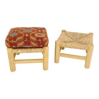 Heavy Thick Solid Chestnut Legs Rope Seats Benches Stools - A Pair For Sale