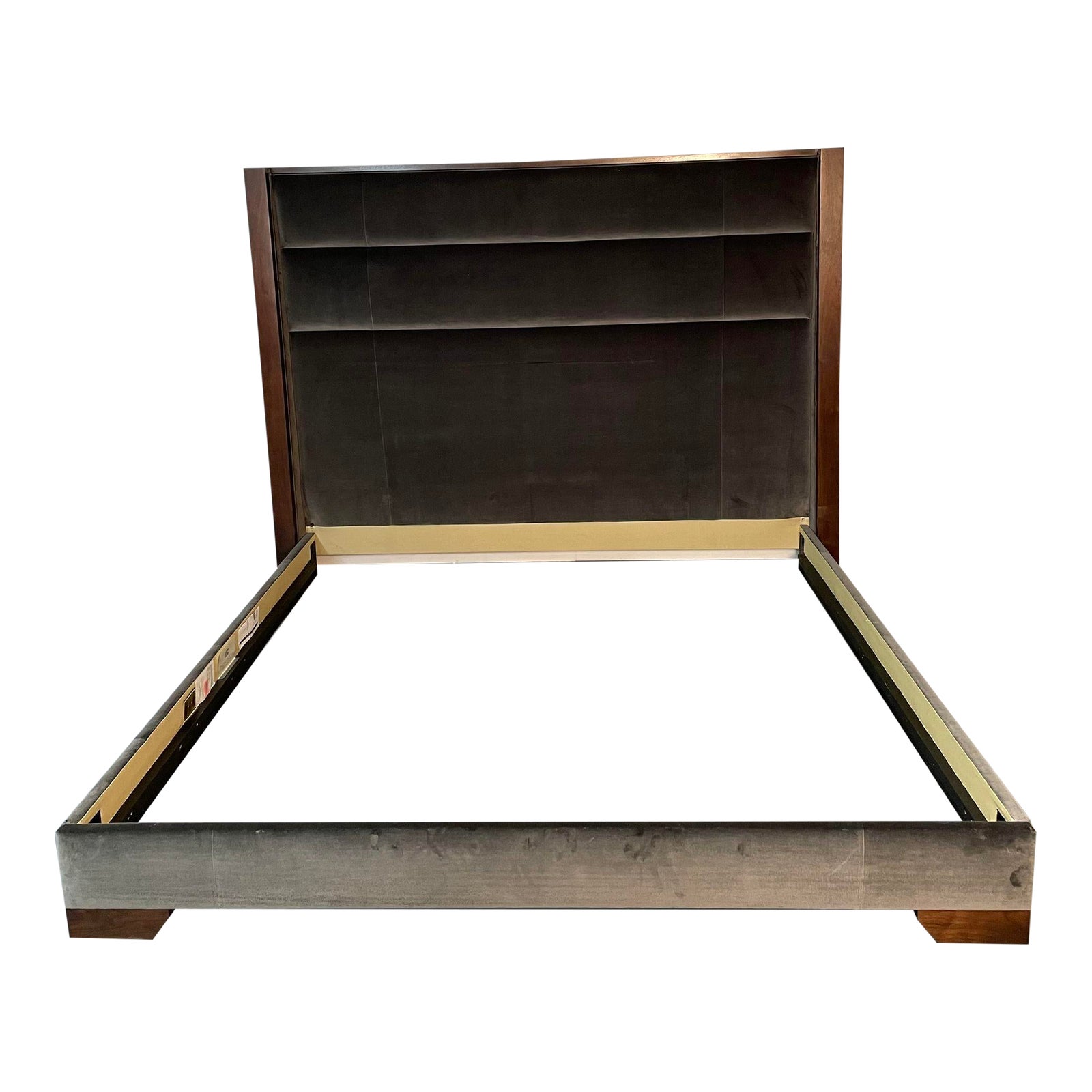 Modern Style Upholstered King Size Low Profile Bed Frame, Walnut, Thom