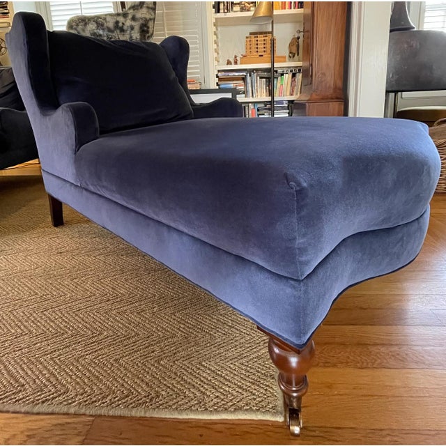 Navy Blue Velvet Chaise Lounge Chair Chairish