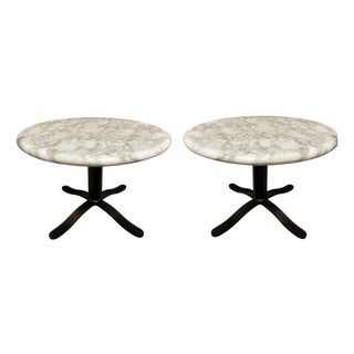 1970s Nicos Zographos Calacatta Marble and Bronze Alpha Base Side Tables, a Pair For Sale