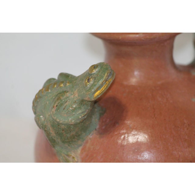 Unique Red Clay Terracotta, Folk Art Pot W/ Frog Handles For Sale - Image 6 of 8
