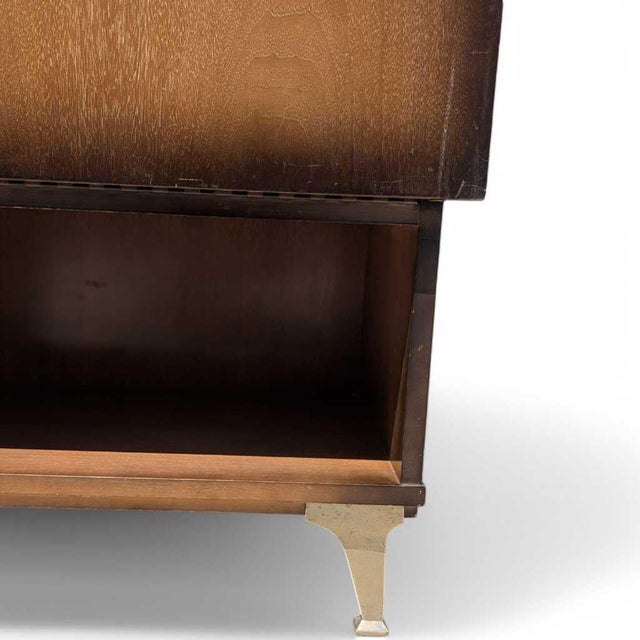 Wood 1950s Atomic Walnut Drop-Front Nightstand With Metal Legs, Mid-Century For Sale - Image 7 of 16