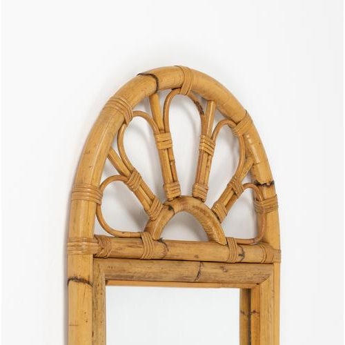 Mid-Century Modern Arch Wall Mirror in Bamboo and Rattan, 1970s For Sale - Image 4 of 12
