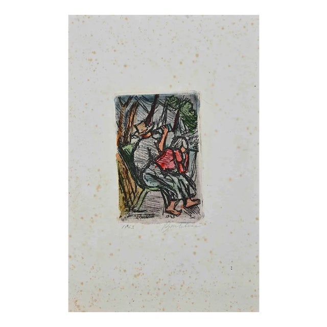 Luigi Bartolini, Merenda in campagna, Original Print, 1943 For Sale