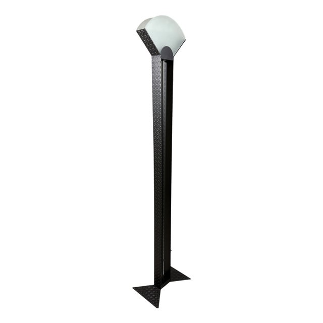 Italian Floor Lamp in Steel Tear Plate and Glass, 1980s For Sale