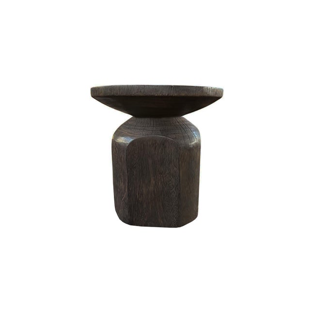 Not Yet Made - Made To Order Sculptural Suar Wood Side Table, Espresso Finish Modern Organic For Sale - Image 5 of 6