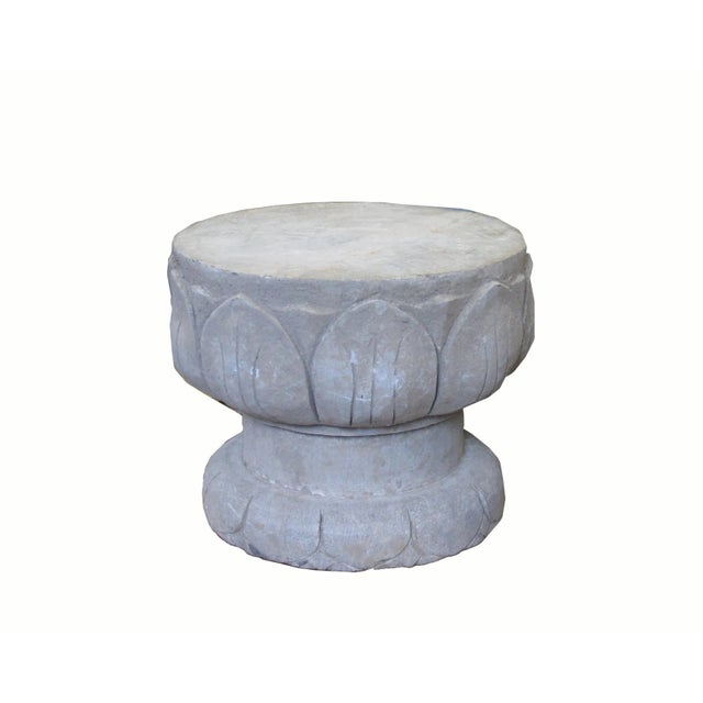 Chinese Chinese Lotus Leave Stone Garden Stool For Sale - Image 3 of 6