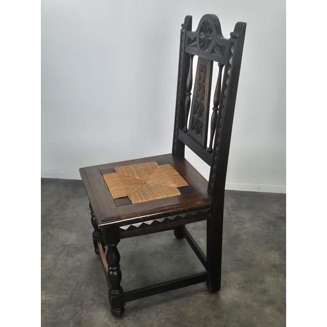 Breton Carved Chairs with Straw Seats, Set of 8 For Sale - Image 10 of 15