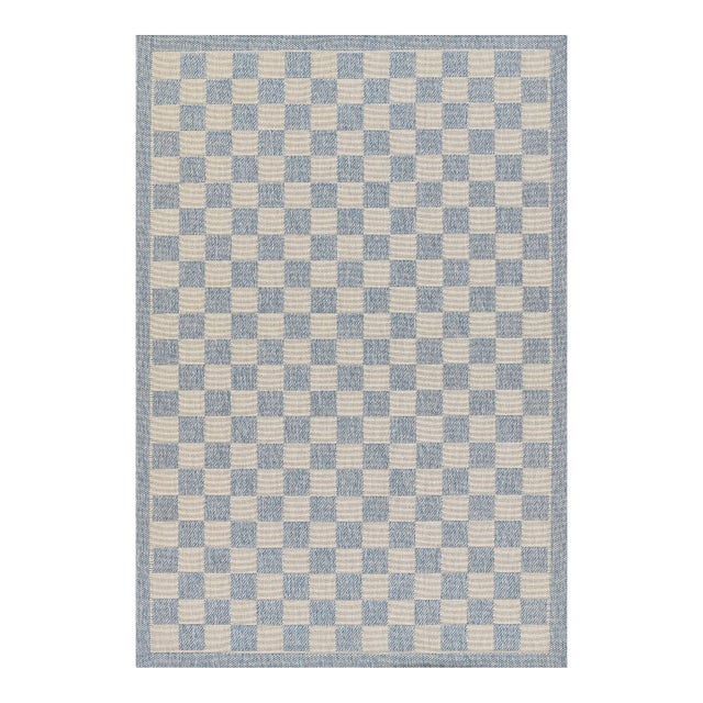 Erin Gates by Momeni Saybrook Check Blue Indoor/Outdoor Area Rug 2'7" X 7'6" Runner For Sale