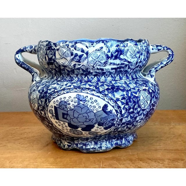 Vintage Blue and White Ceramic Jardiniere For Sale In West Palm - Image 6 of 12