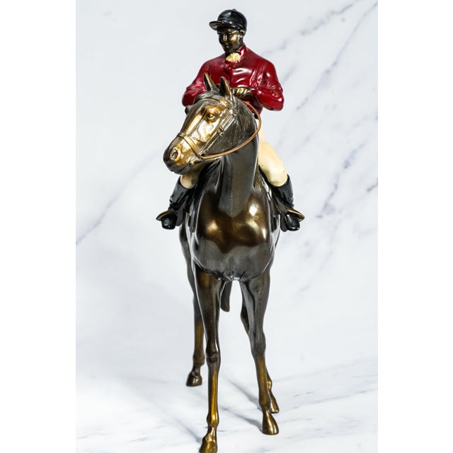Wonderful Large Antique Cast Metal Horse Jockey Statue Sculpture Racing Sports Equestrian For Sale In New York - Image 6 of 14