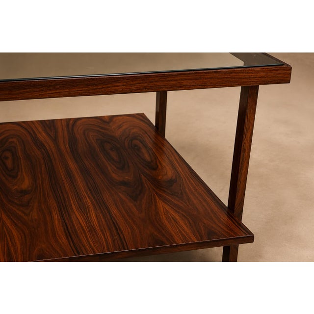 Brown Brazilian Modern Rectangular Side Table in Rosewood & Glass, Branco E Preto, 1950s For Sale - Image 8 of 17